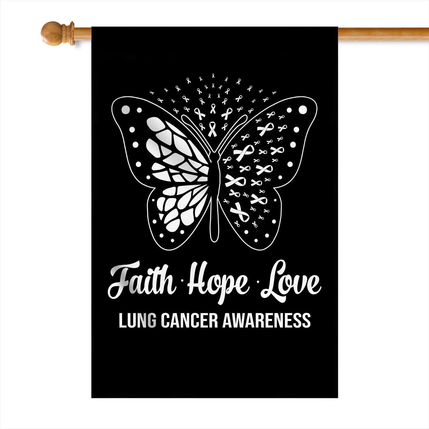 Faith Hope Love Butterfly Lung Cancer Awareness Flag White Ribbon Flag | Teecentury.com