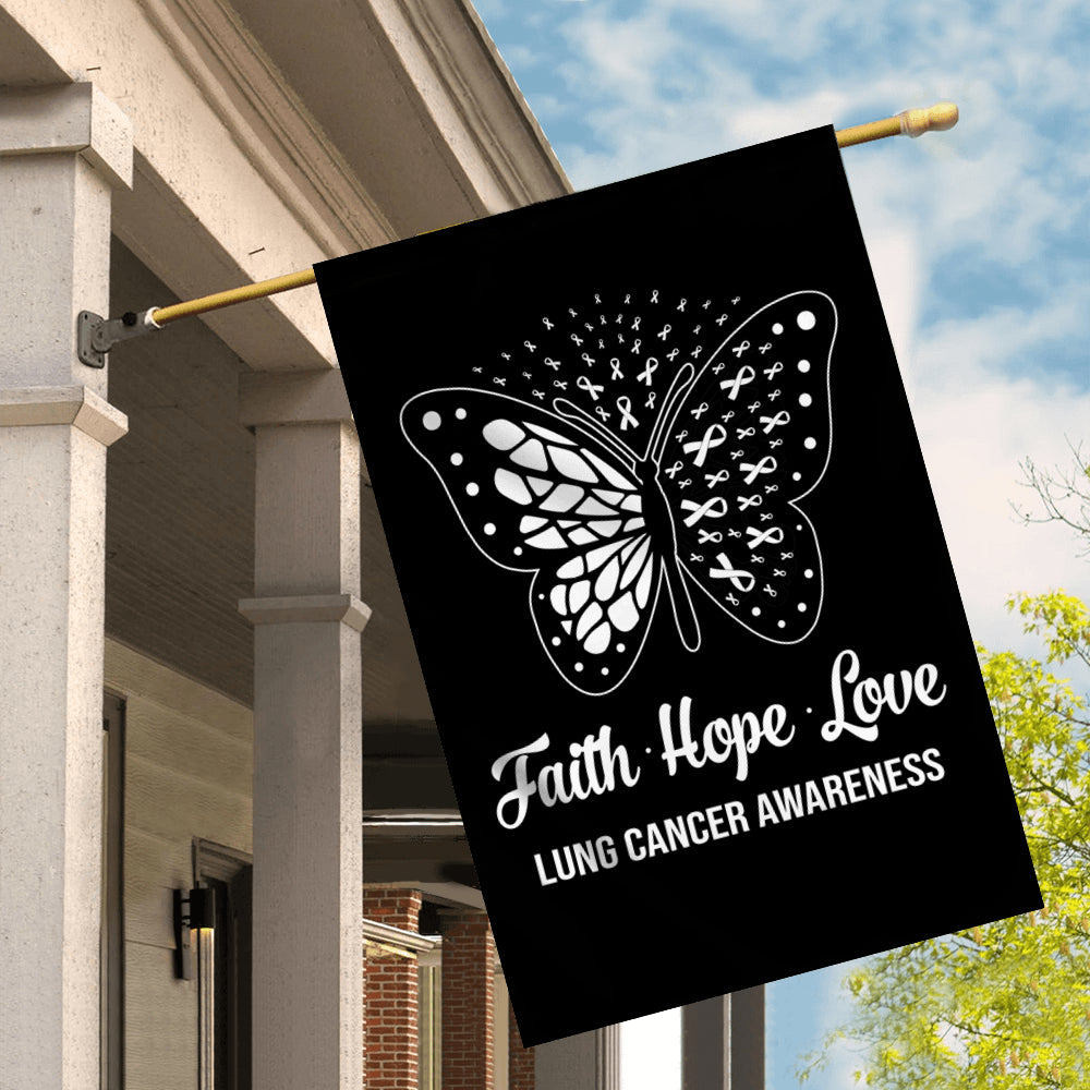Faith Hope Love Butterfly Lung Cancer Awareness Flag White Ribbon Flag | Teecentury.com