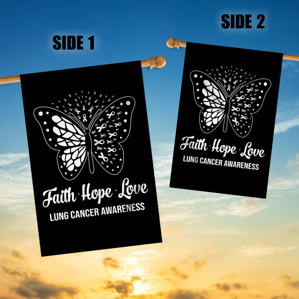 Faith Hope Love Butterfly Lung Cancer Awareness Flag White Ribbon Flag | Teecentury.com