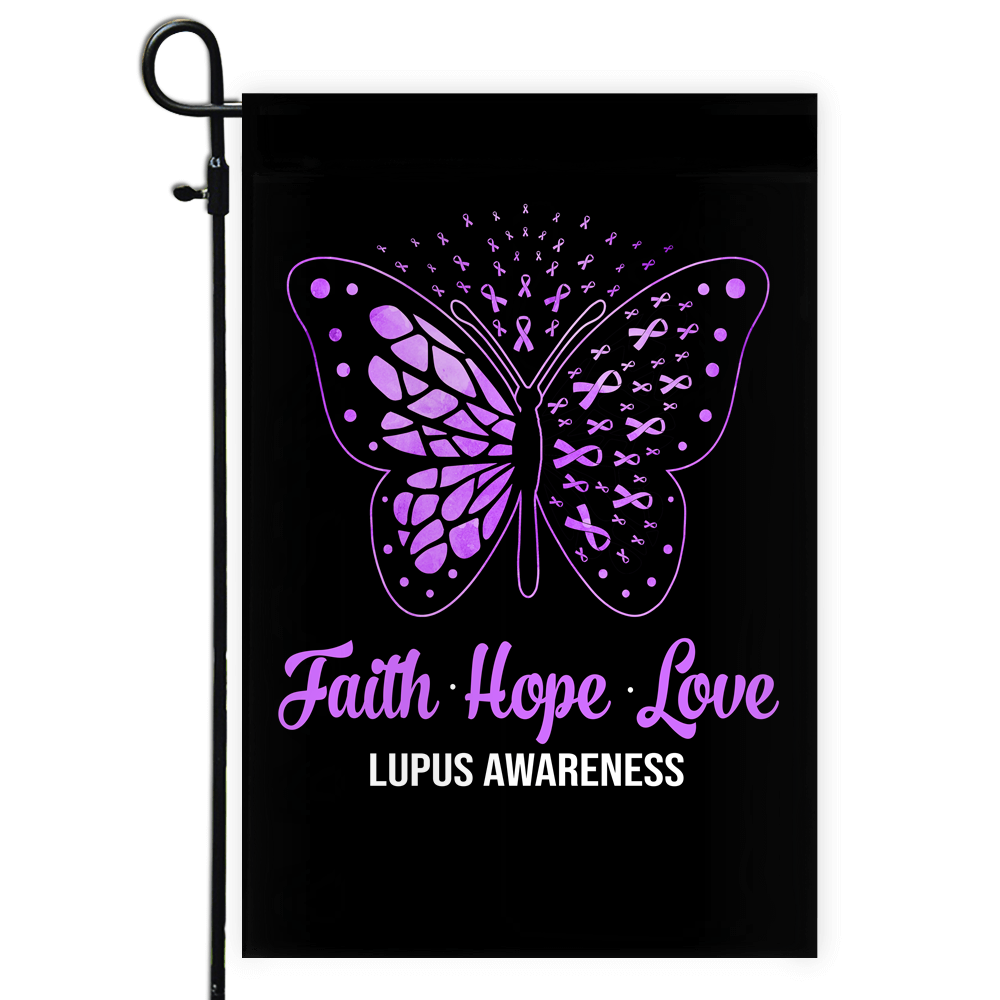 Faith Hope Love Butterfly Lupus Awareness Flag Purple Ribbon Flag | Teecentury.com