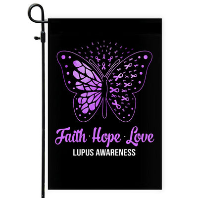 Faith Hope Love Butterfly Lupus Awareness Flag Purple Ribbon Flag | Teecentury.com