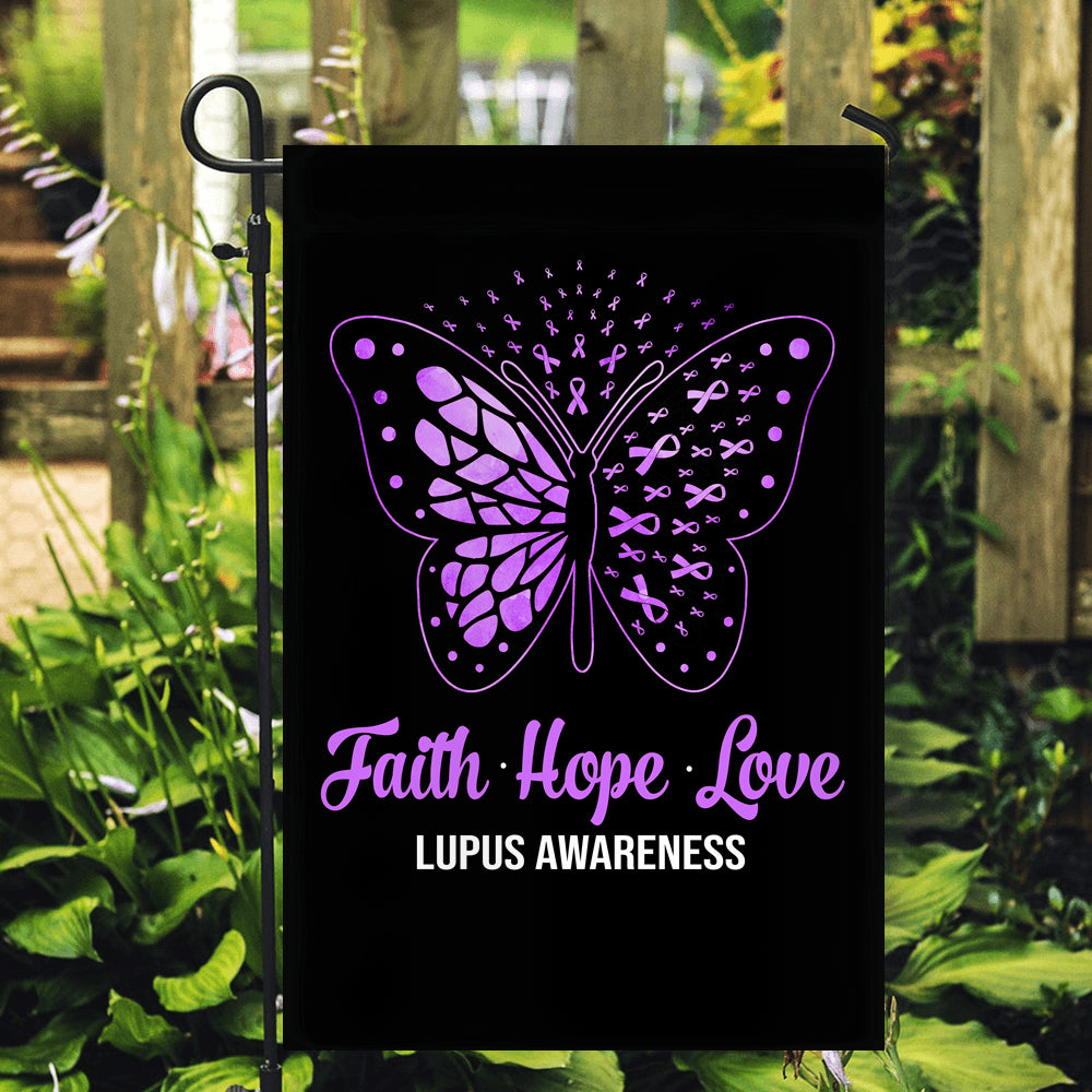 Faith Hope Love Butterfly Lupus Awareness Flag Purple Ribbon Flag | Teecentury.com