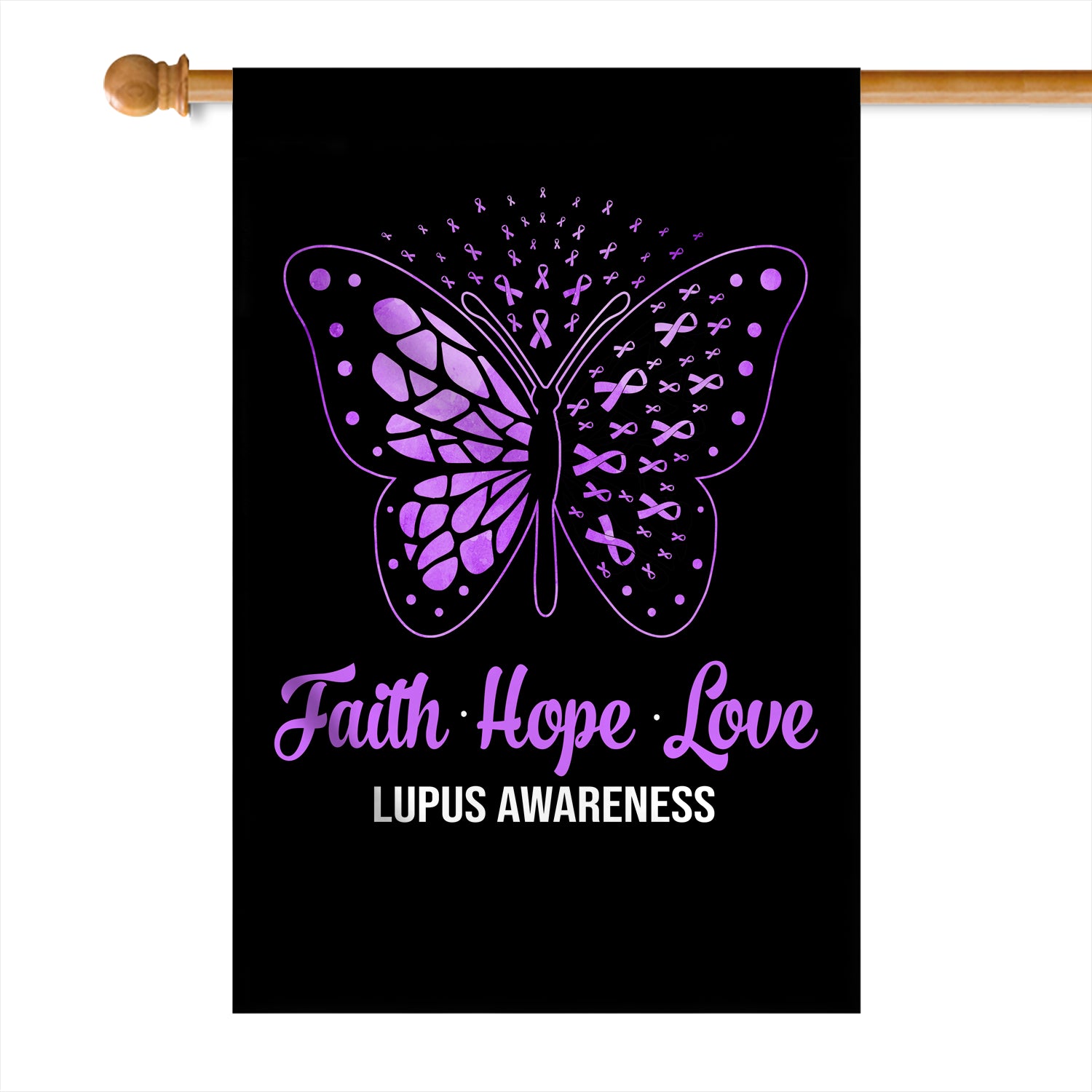 Faith Hope Love Butterfly Lupus Awareness Flag Purple Ribbon Flag | Teecentury.com
