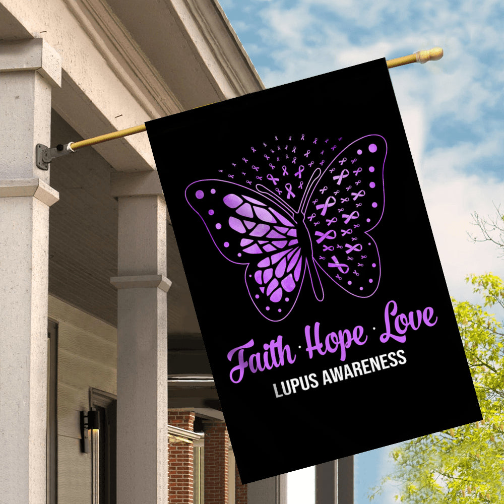 Faith Hope Love Butterfly Lupus Awareness Flag Purple Ribbon Flag | Teecentury.com