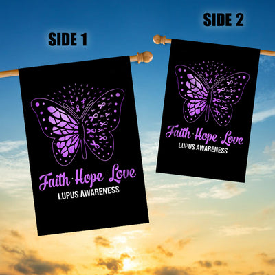 Faith Hope Love Butterfly Lupus Awareness Flag Purple Ribbon Flag | Teecentury.com