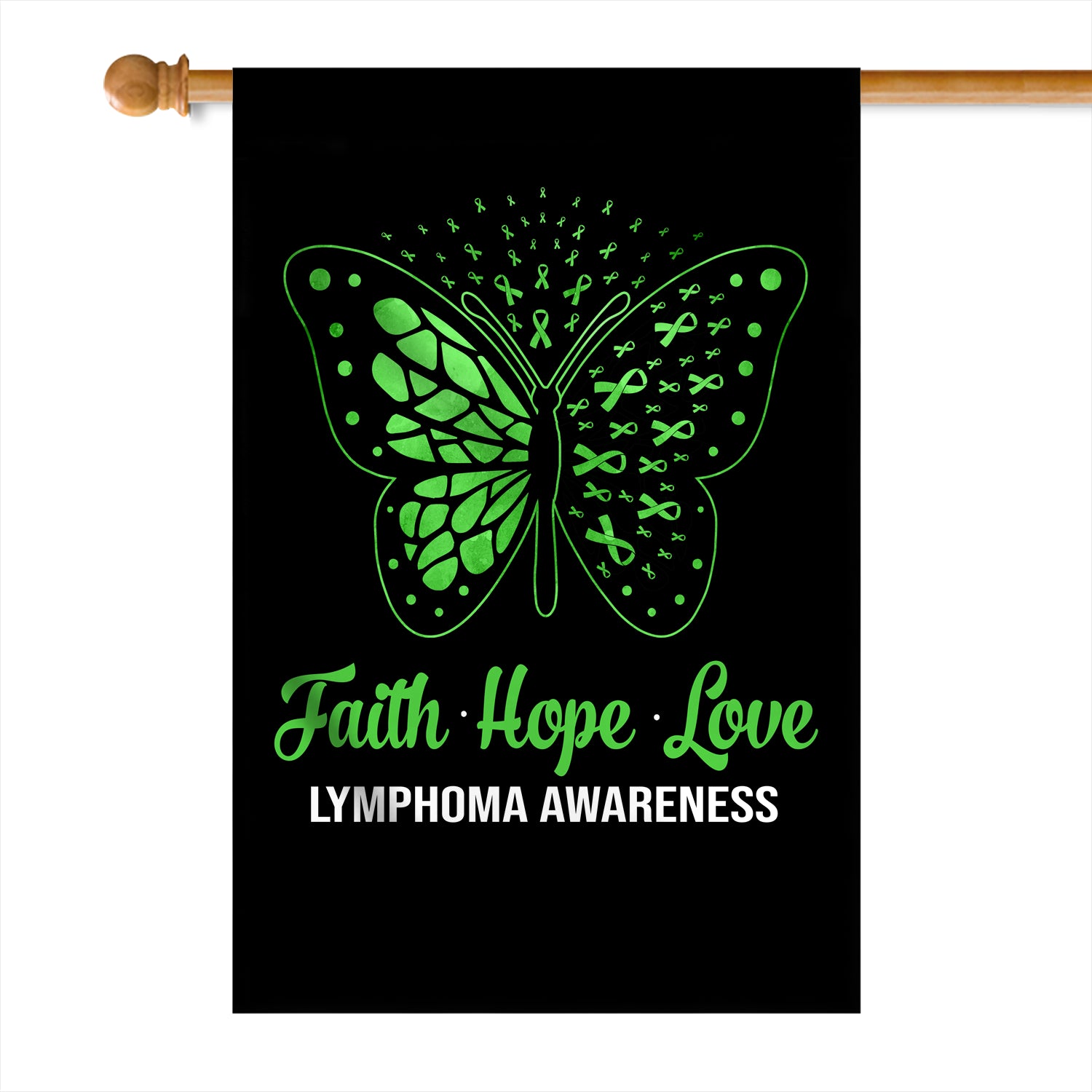 Faith Hope Love Butterfly Lymphoma Cancer Awareness Flag Green Ribbon Flag | Teecentury.com