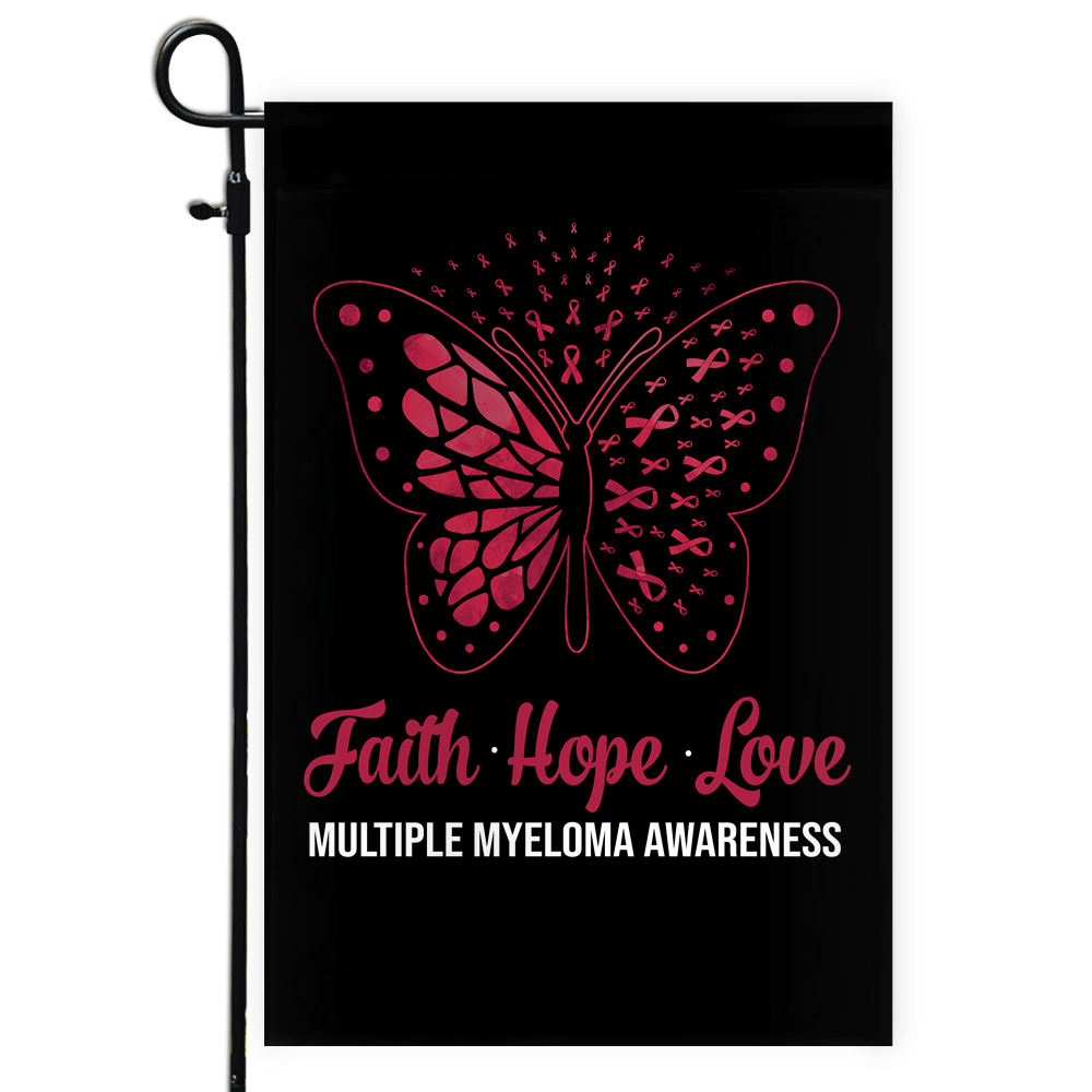 Faith Hope Love Butterfly Multiple Myeloma Awareness Flag Burgundy Ribbon Flag | Teecentury.com