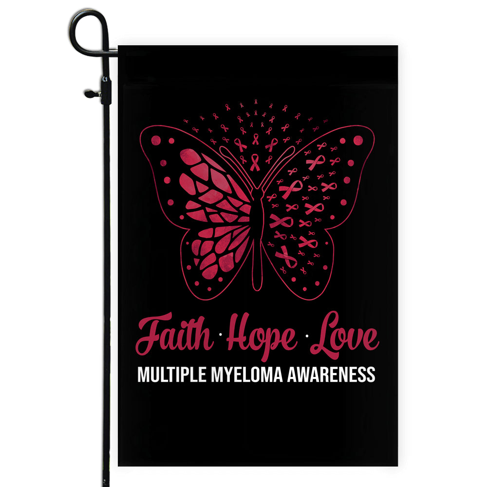 Faith Hope Love Butterfly Multiple Myeloma Awareness Flag Burgundy Ribbon Flag | Teecentury.com