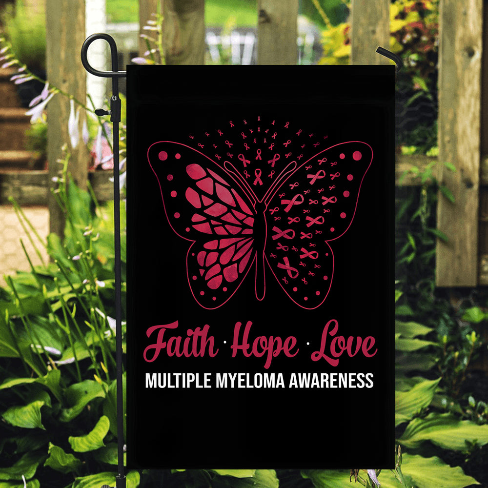 Faith Hope Love Butterfly Multiple Myeloma Awareness Flag Burgundy Ribbon Flag | Teecentury.com