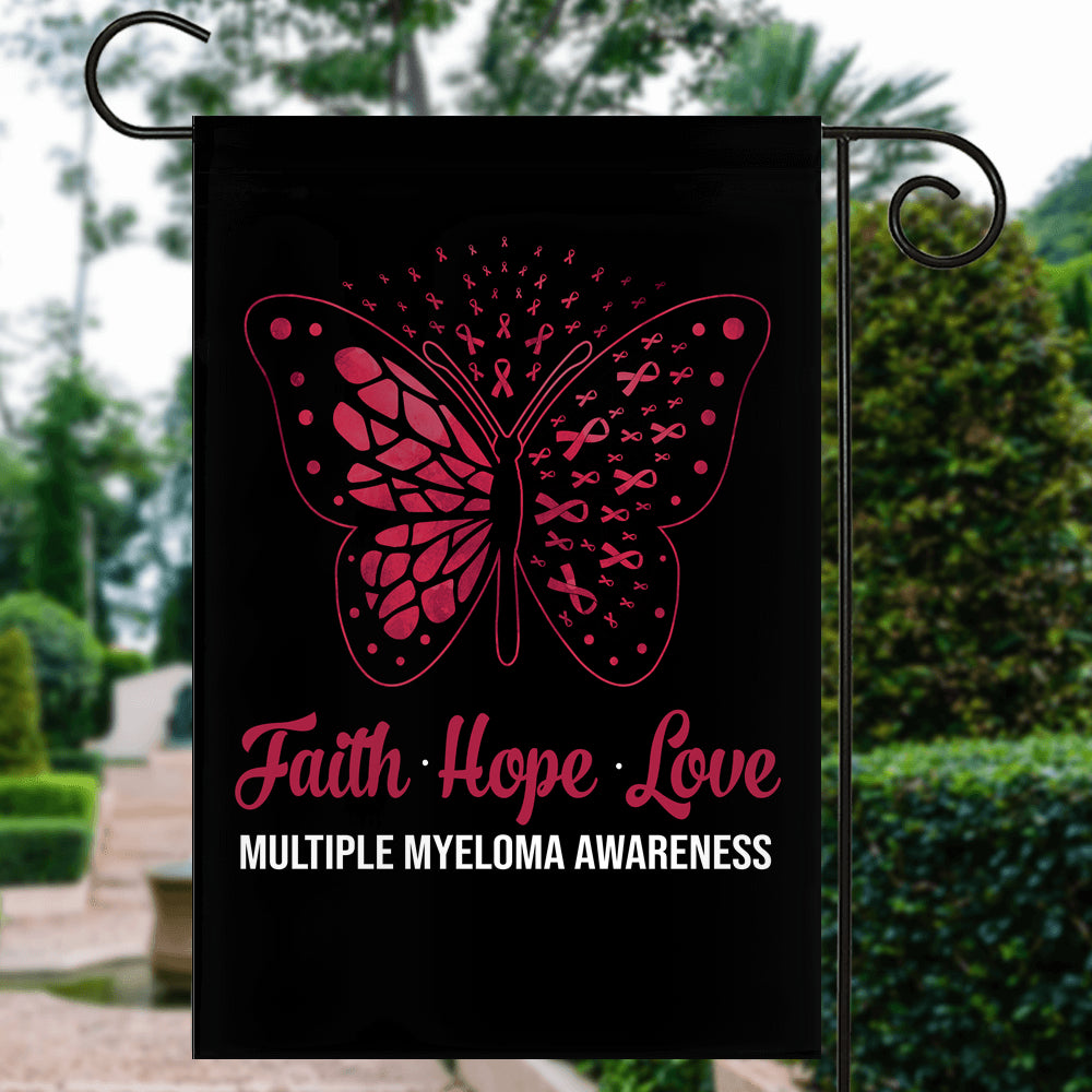 Faith Hope Love Butterfly Multiple Myeloma Awareness Flag Burgundy Ribbon Flag | Teecentury.com