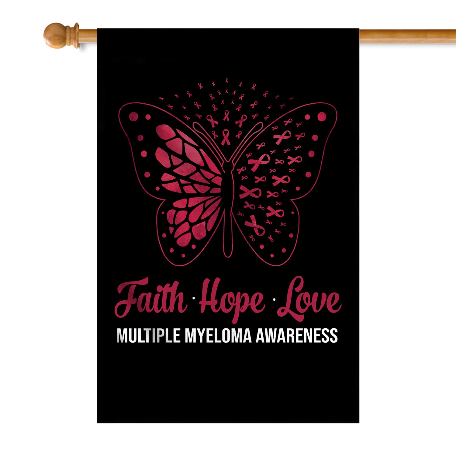 Faith Hope Love Butterfly Multiple Myeloma Awareness Flag Burgundy Ribbon Flag | Teecentury.com