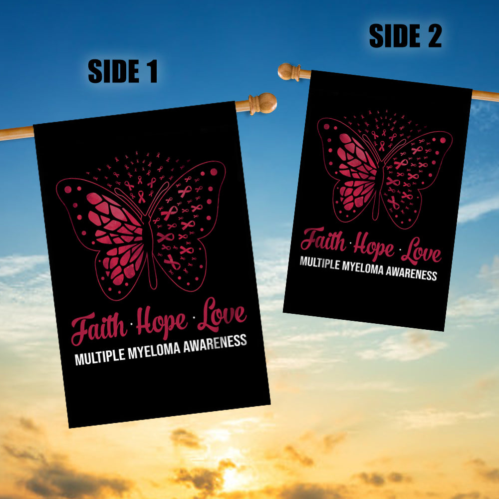 Faith Hope Love Butterfly Multiple Myeloma Awareness Flag Burgundy Ribbon Flag | Teecentury.com