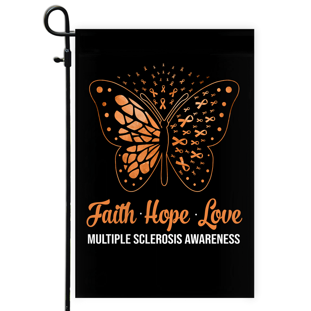 Faith Hope Love Butterfly Multiple Sclerosis Awareness Flag Orange Ribbon Flag | Teecentury.com