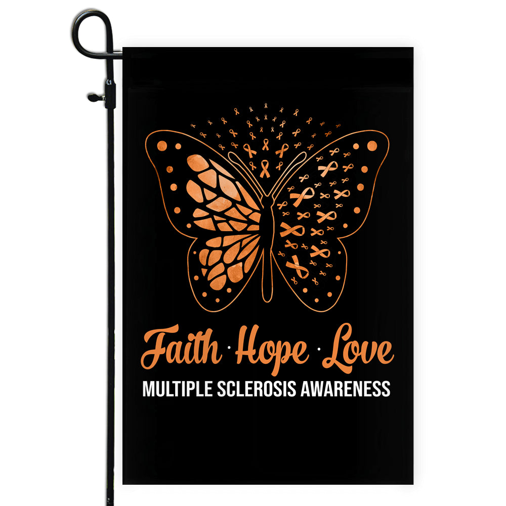 Faith Hope Love Butterfly Multiple Sclerosis Awareness Flag Orange Ribbon Flag | Teecentury.com
