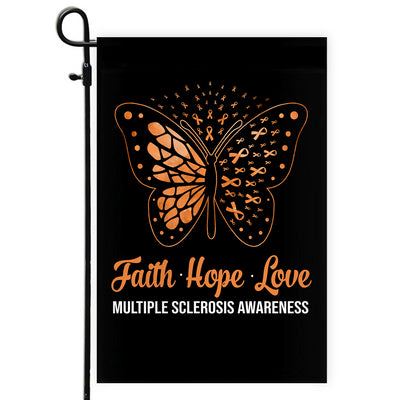 Faith Hope Love Butterfly Multiple Sclerosis Awareness Flag Orange Ribbon Flag | Teecentury.com