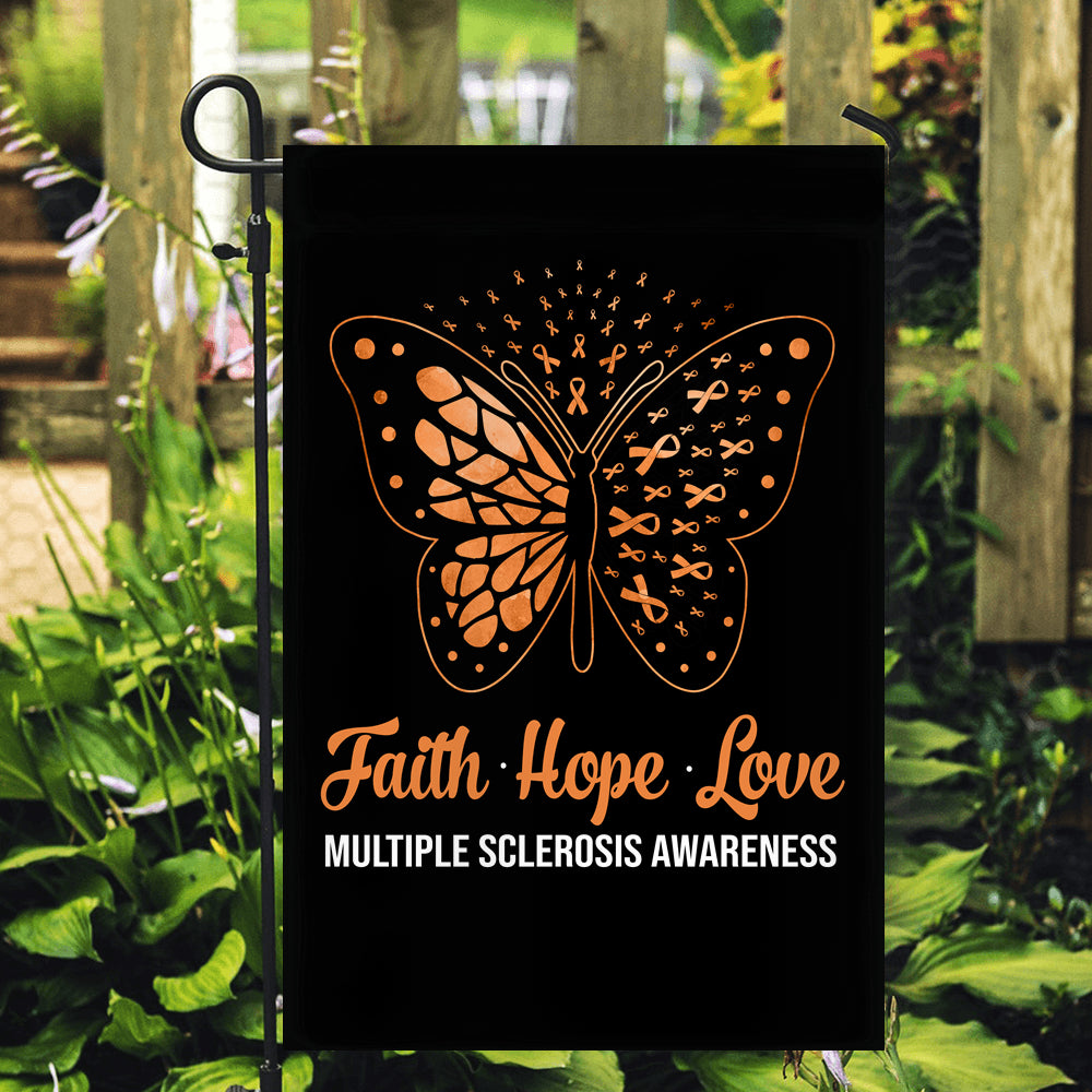 Faith Hope Love Butterfly Multiple Sclerosis Awareness Flag Orange Ribbon Flag | Teecentury.com