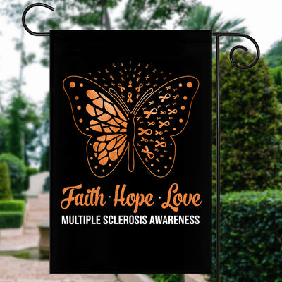 Faith Hope Love Butterfly Multiple Sclerosis Awareness Flag Orange Ribbon Flag | Teecentury.com