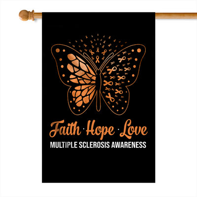 Faith Hope Love Butterfly Multiple Sclerosis Awareness Flag Orange Ribbon Flag | Teecentury.com
