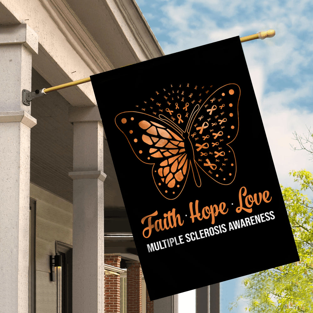 Faith Hope Love Butterfly Multiple Sclerosis Awareness Flag Orange Ribbon Flag | Teecentury.com