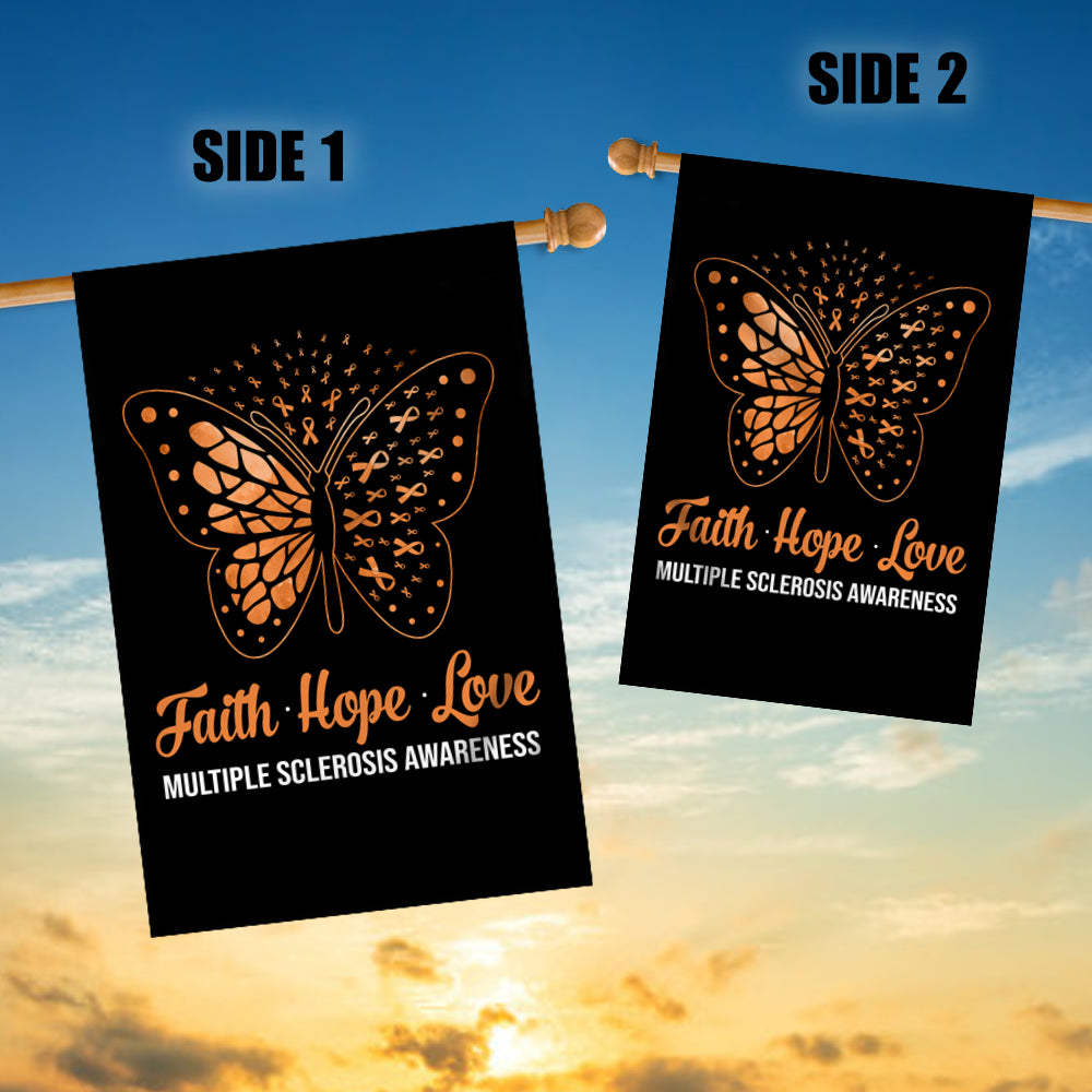 Faith Hope Love Butterfly Multiple Sclerosis Awareness Flag Orange Ribbon Flag | Teecentury.com