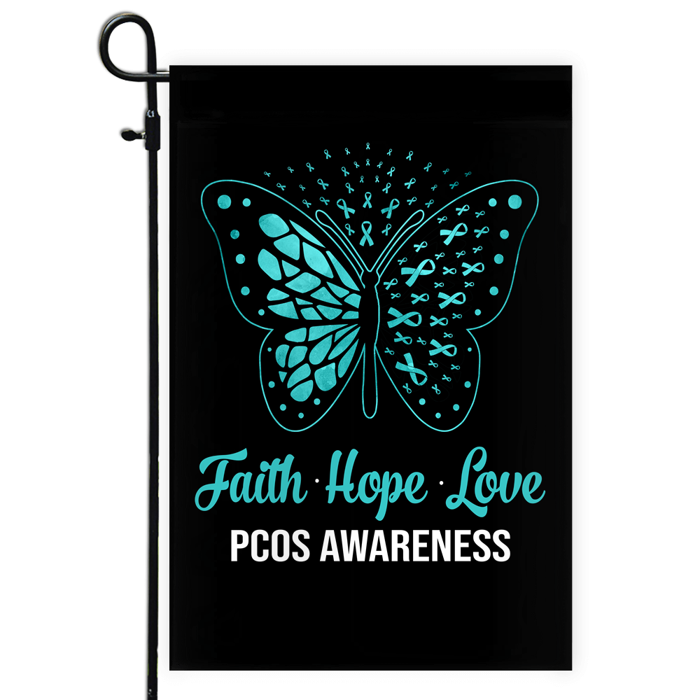 Faith Hope Love Butterfly PCOS Awareness Flag Teal Ribbon Flag | Teecentury.com