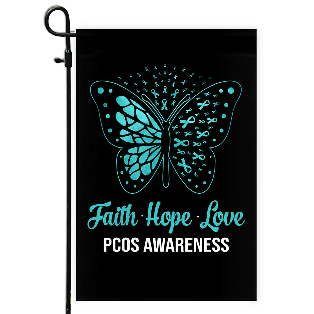 Faith Hope Love Butterfly PCOS Awareness Flag Teal Ribbon Flag | Teecentury.com