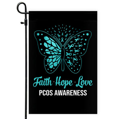 Faith Hope Love Butterfly PCOS Awareness Flag Teal Ribbon Flag | Teecentury.com