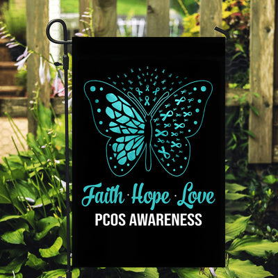 Faith Hope Love Butterfly PCOS Awareness Flag Teal Ribbon Flag | Teecentury.com