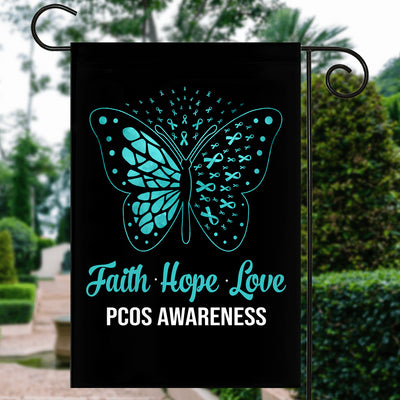 Faith Hope Love Butterfly PCOS Awareness Flag Teal Ribbon Flag | Teecentury.com