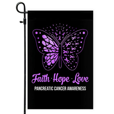 Faith Hope Love Butterfly Pancreatic Cancer Awareness Flag Purple Ribbon Flag | Teecentury.com