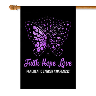 Faith Hope Love Butterfly Pancreatic Cancer Awareness Flag Purple Ribbon Flag | Teecentury.com