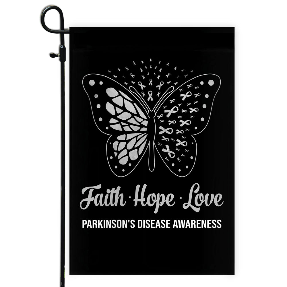 Faith Hope Love Butterfly Parkinson's Disease Awareness Flag Grey Ribbon Flag | Teecentury.com