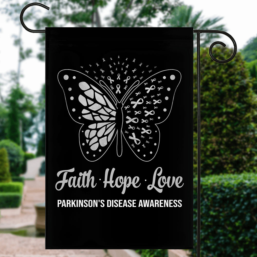 Faith Hope Love Butterfly Parkinson's Disease Awareness Flag Grey Ribbon Flag | Teecentury.com