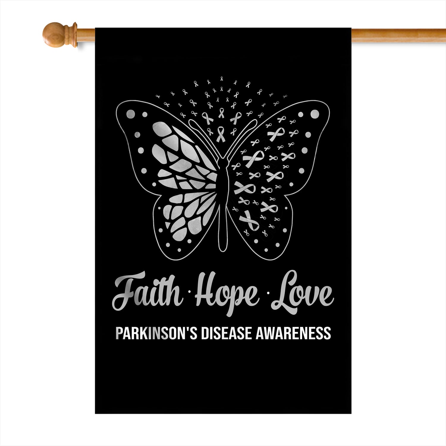 Faith Hope Love Butterfly Parkinson's Disease Awareness Flag Grey Ribbon Flag | Teecentury.com
