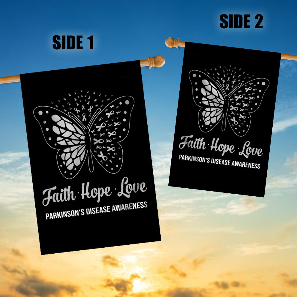 Faith Hope Love Butterfly Parkinson's Disease Awareness Flag Grey Ribbon Flag | Teecentury.com