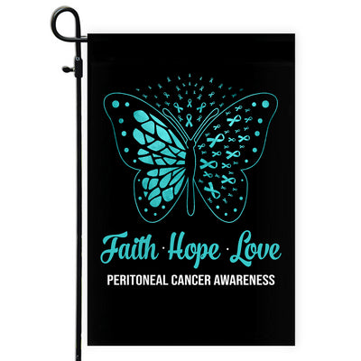 Faith Hope Love Butterfly Peritoneal Cancer Awareness Flag Teal Ribbon Flag | Teecentury.com