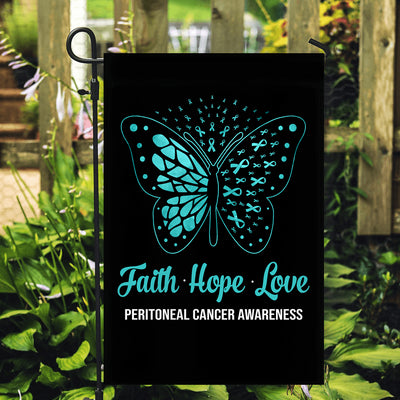 Faith Hope Love Butterfly Peritoneal Cancer Awareness Flag Teal Ribbon Flag | Teecentury.com