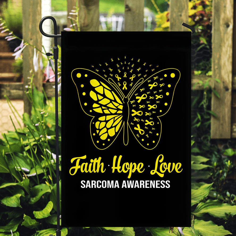 Faith Hope Love Butterfly Sarcoma Awareness Flag Yellow Ribbon Flag | Teecentury.com