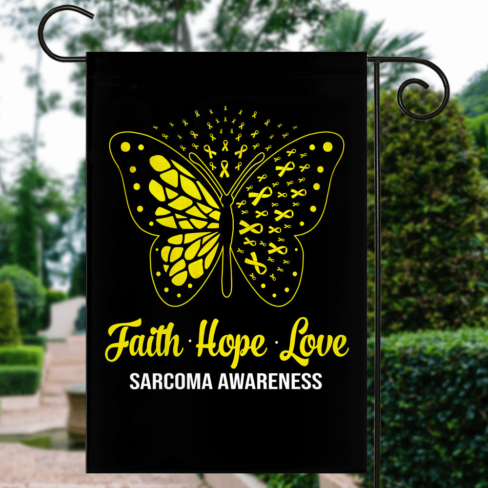 Faith Hope Love Butterfly Sarcoma Awareness Flag Yellow Ribbon Flag | Teecentury.com