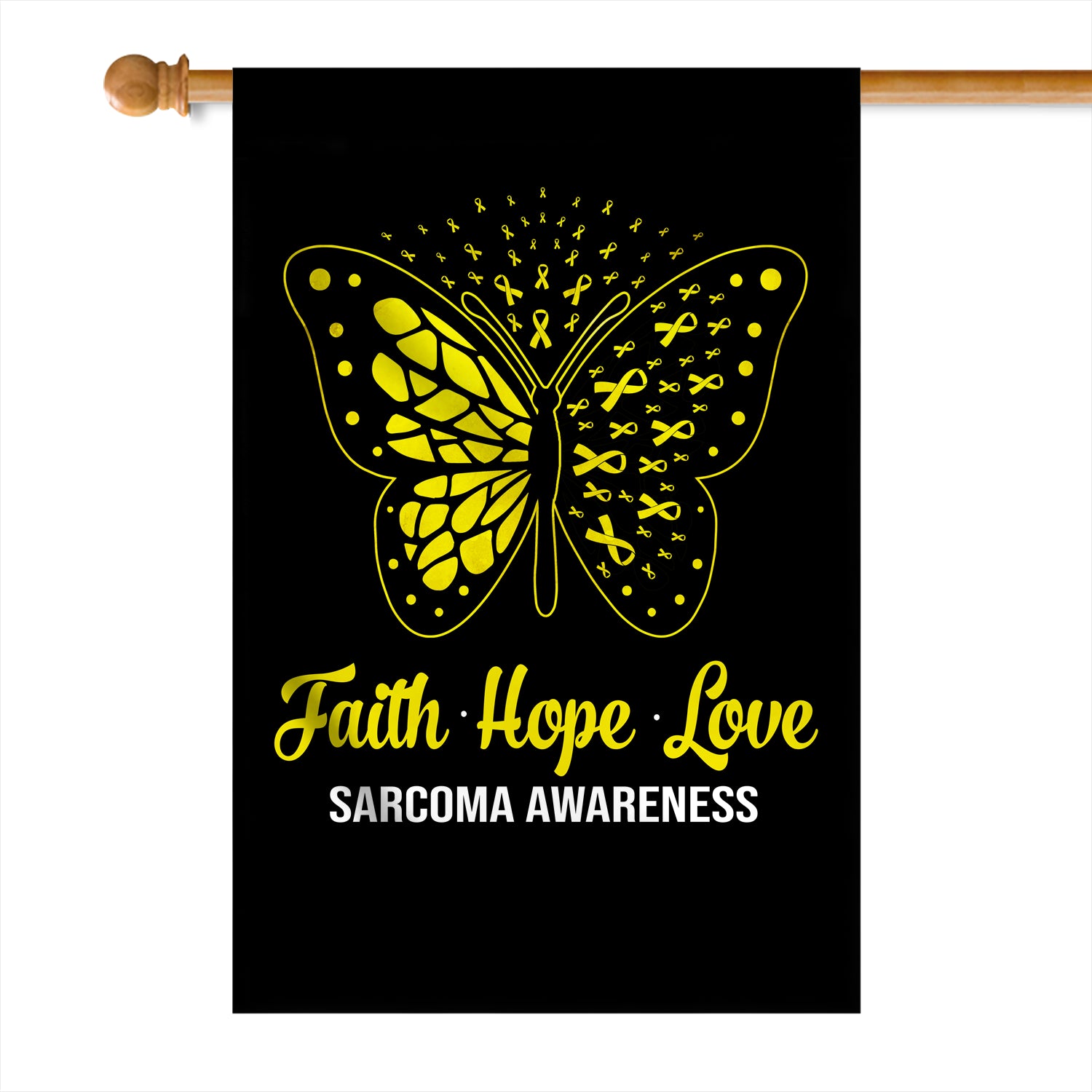 Faith Hope Love Butterfly Sarcoma Awareness Flag Yellow Ribbon Flag | Teecentury.com