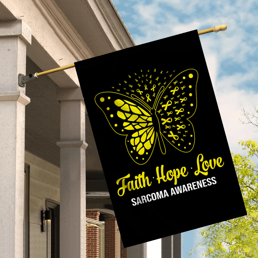 Faith Hope Love Butterfly Sarcoma Awareness Flag Yellow Ribbon Flag | Teecentury.com