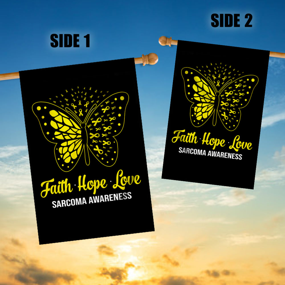 Faith Hope Love Butterfly Sarcoma Awareness Flag Yellow Ribbon Flag | Teecentury.com