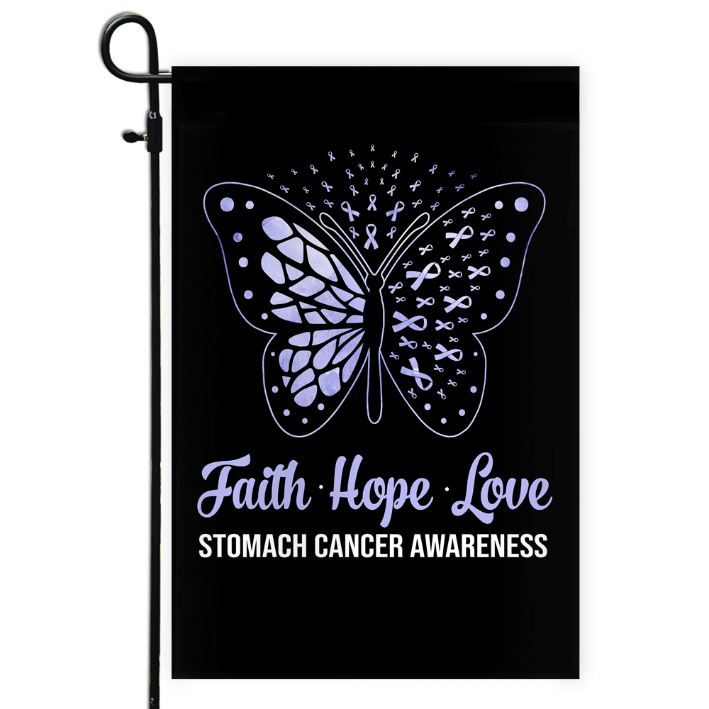 Faith Hope Love Butterfly Stomach Cancer Awareness Flag Periwinkle Ribbon Flag | Teecentury.com