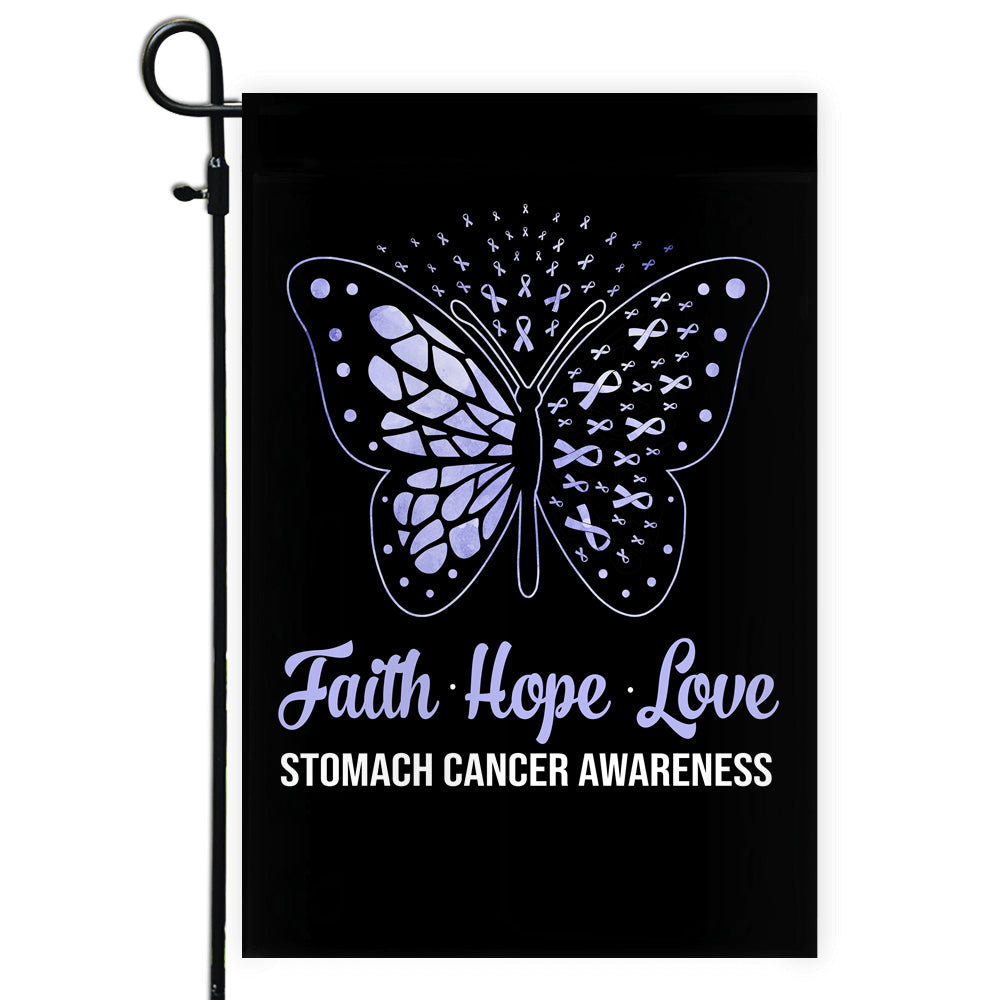 Faith Hope Love Butterfly Stomach Cancer Awareness Flag Periwinkle Ribbon Flag | Teecentury.com