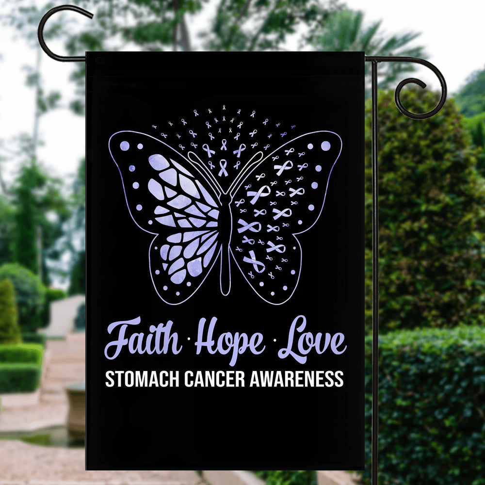 Faith Hope Love Butterfly Stomach Cancer Awareness Flag Periwinkle Ribbon Flag | Teecentury.com