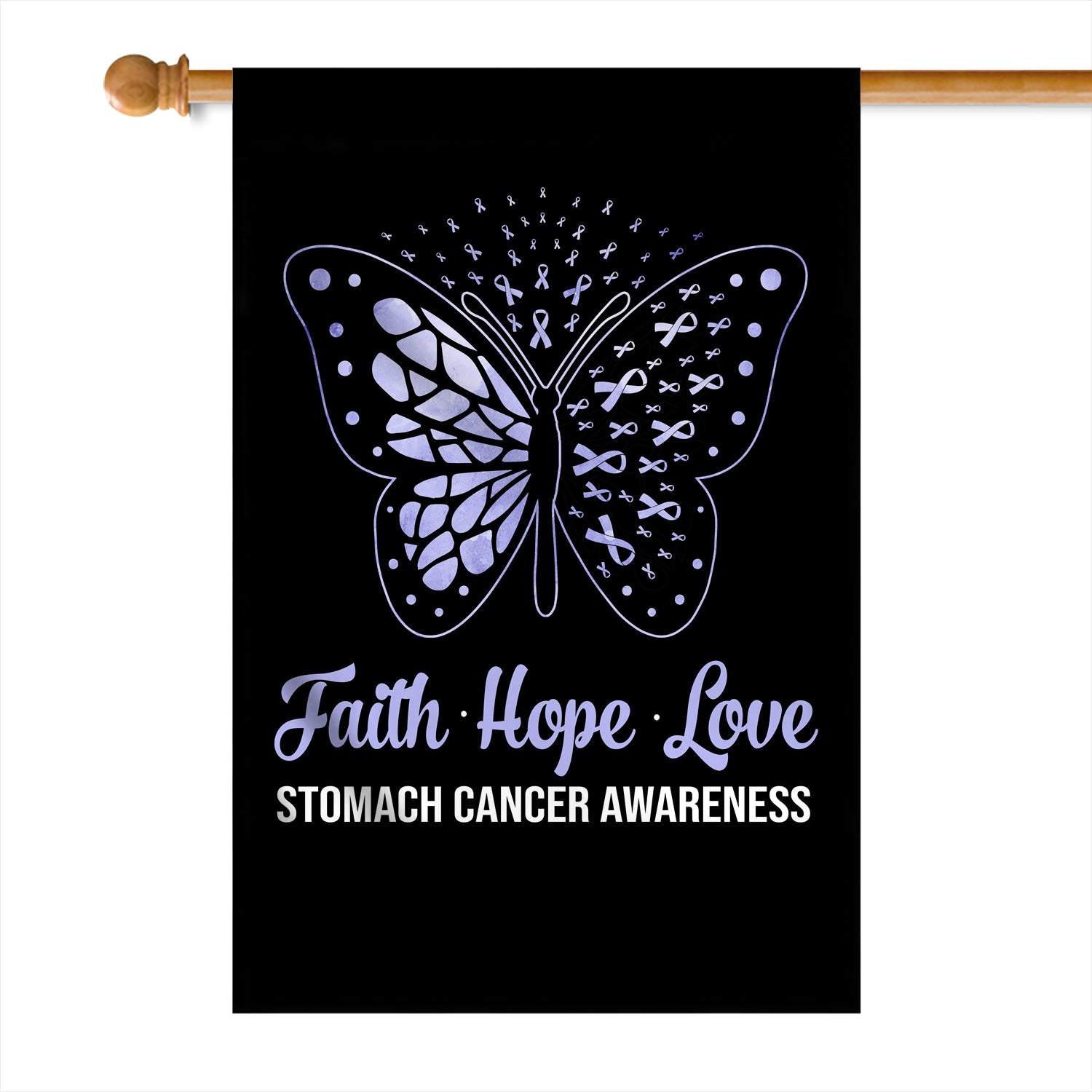 Faith Hope Love Butterfly Stomach Cancer Awareness Flag Periwinkle Ribbon Flag | Teecentury.com