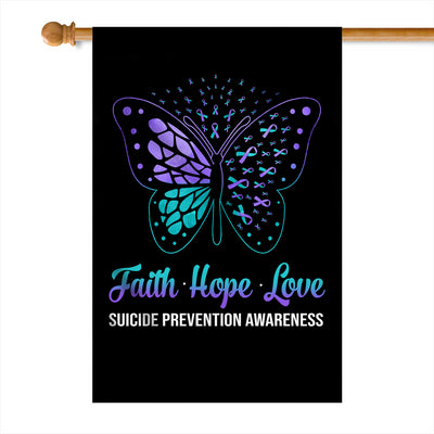 Faith Hope Love Butterfly Suicide Prevention Awareness Flag Teal and Purple Ribbon Flag | Teecentury.com