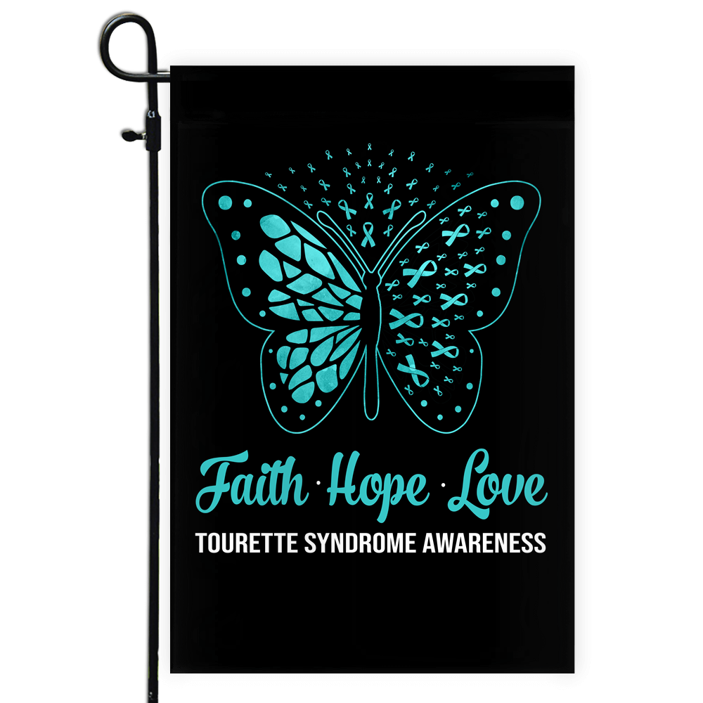 Faith Hope Love Butterfly Tourette Syndrome Awareness Flag Teal Ribbon Flag | Teecentury.com