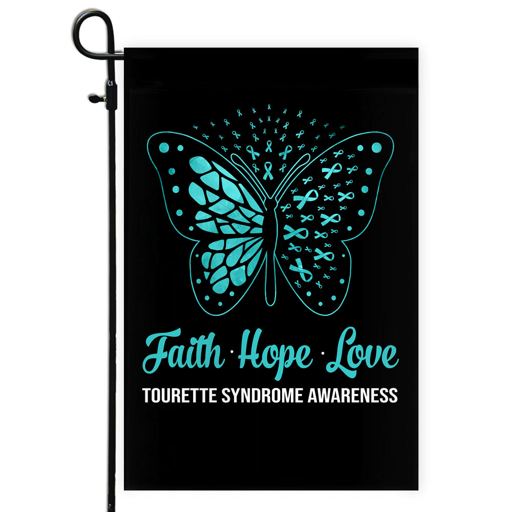 Faith Hope Love Butterfly Tourette Syndrome Awareness Flag Teal Ribbon Flag | Teecentury.com