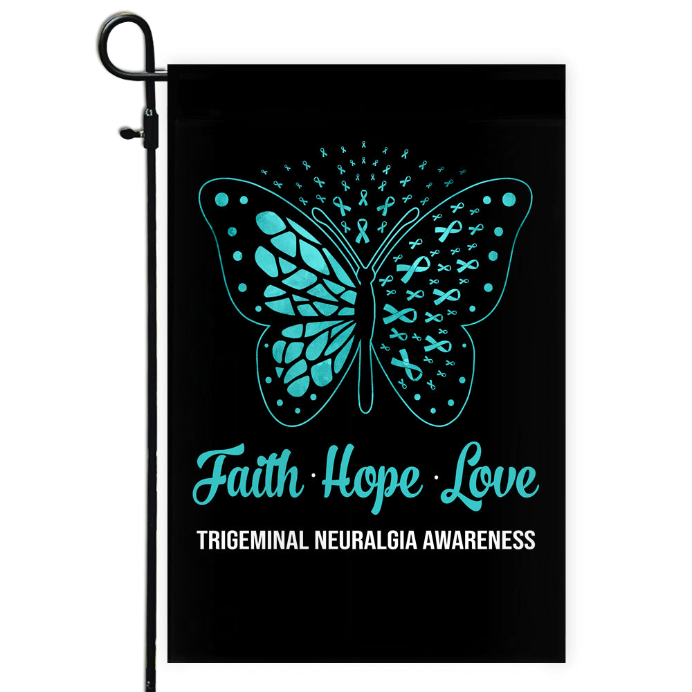 Faith Hope Love Butterfly Trigeminal Neuralgia Awareness Flag Teal Ribbon Flag | Teecentury.com